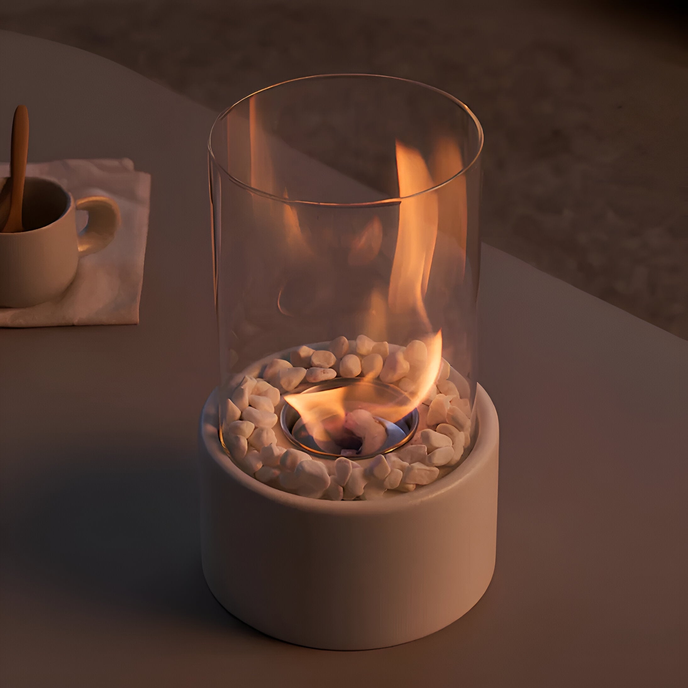 Tafelhaard Bio Ethanol met Zwart Metalen Basis en Afneembare Glaskap voor Binnen en Buiten 4