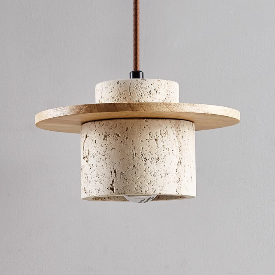 Travertijn Hanglamp voor Eettafel en Slaapkamer - Retro en Industrieel Ontwerp in Gele Grotsteen 0