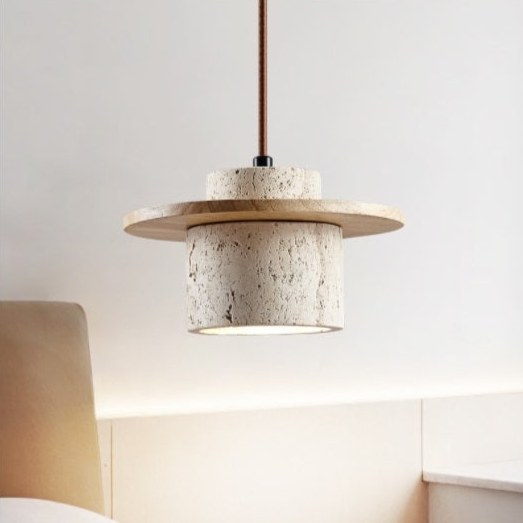 Travertijn Hanglamp voor Eettafel en Slaapkamer - Retro en Industrieel Ontwerp in Gele Grotsteen 1