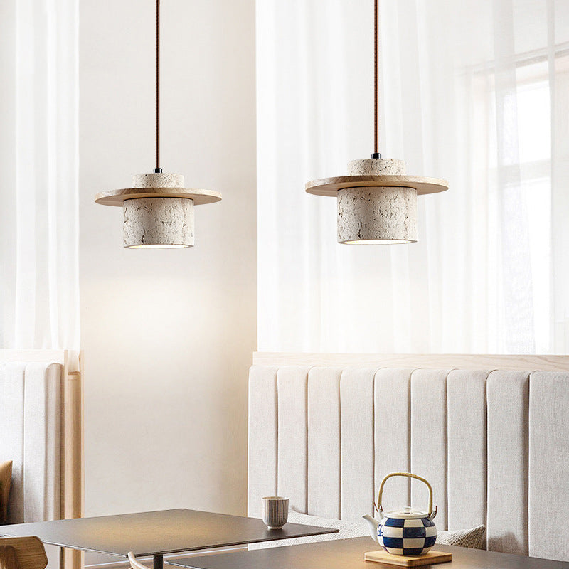 Travertijn Hanglamp voor Eettafel en Slaapkamer - Retro en Industrieel Ontwerp in Gele Grotsteen 2