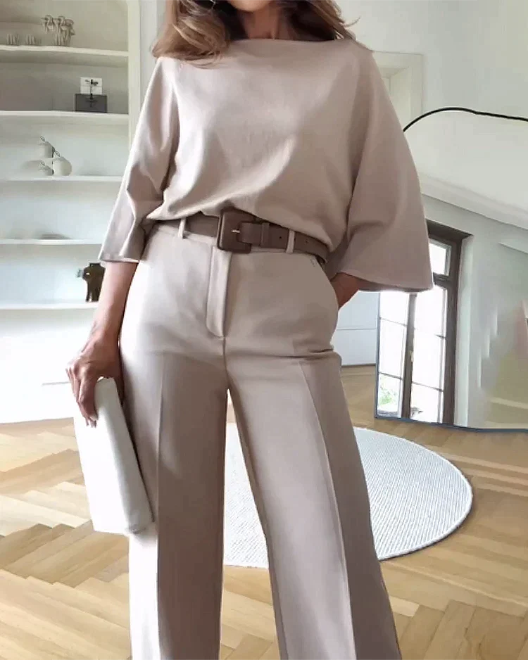 Dames Tweedelige Set met Losse Top en Hoge Broek Auralie