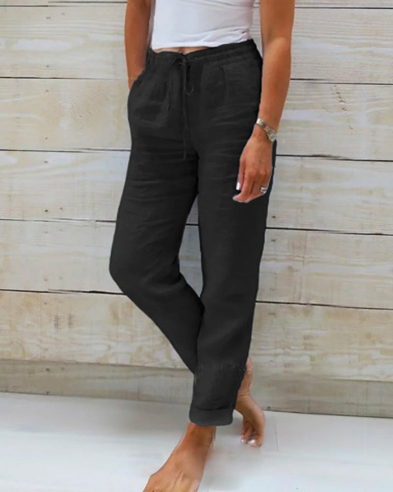 Vrouwen Elastische Broek van Katoen en Linnen met Tijdloos Ontwerp en Comfortabele Pasvorm 5