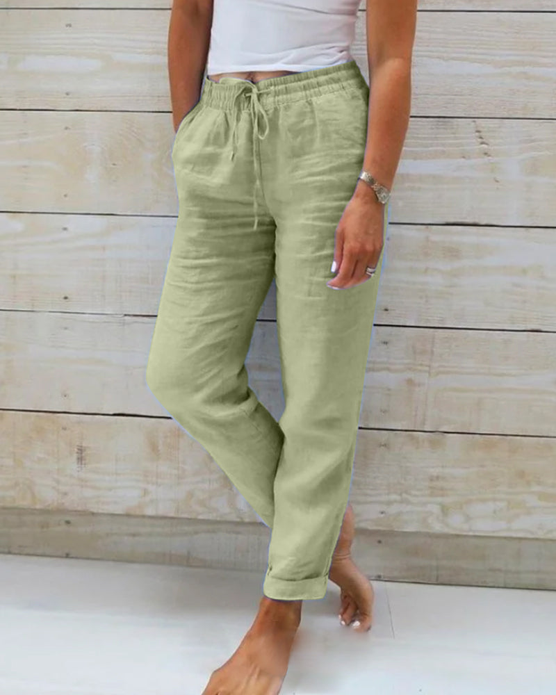 Vrouwen Elastische Broek van Katoen en Linnen met Tijdloos Ontwerp en Comfortabele Pasvorm 6