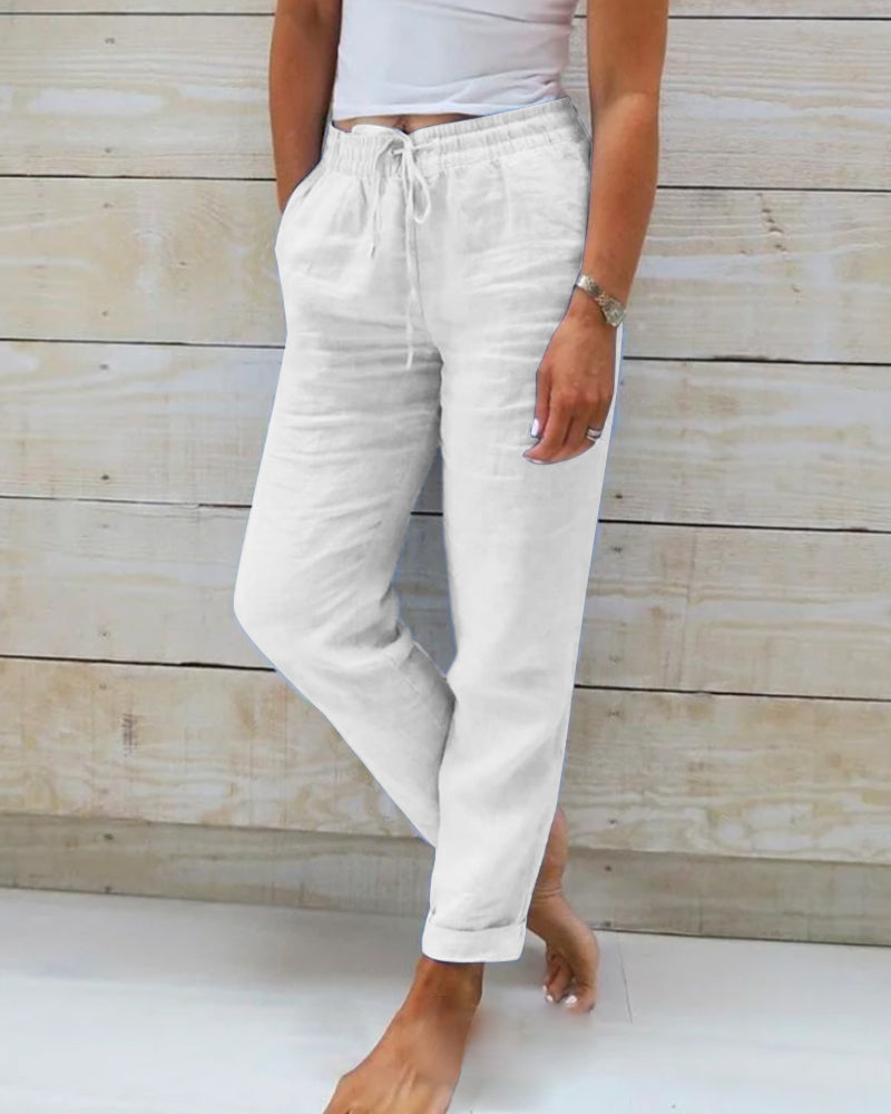 Vrouwen Elastische Broek van Katoen en Linnen met Tijdloos Ontwerp en Comfortabele Pasvorm 7