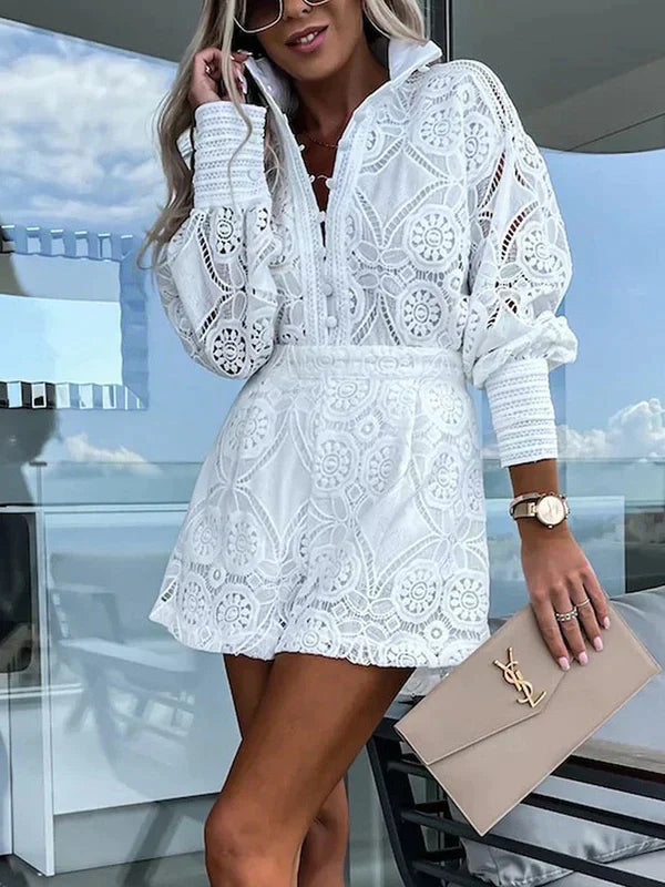 Vrouwen Tweedelige Boho Set met Kanten Details Auralie