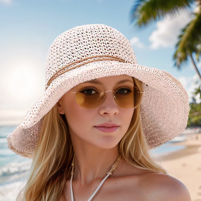 Vrouwen Fedora Zonnehoed Opvouwbaar met Brede Rand Universeel Roze Auralie