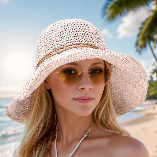 Vrouwen Fedora Zonnehoed Opvouwbaar met Brede Rand Universeel Roze Auralie
