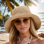 Vrouwen Fedora Zonnehoed Opvouwbaar met Brede Rand Universeel Beige Auralie