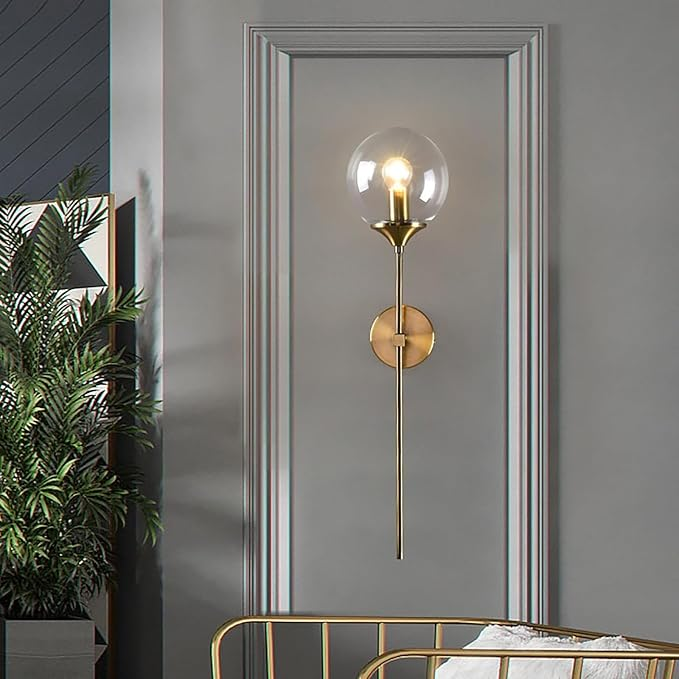 Wandlamp Goud met Gerookte Glazen Bol – Modern Muurlamp voor Binnengebruik 0
