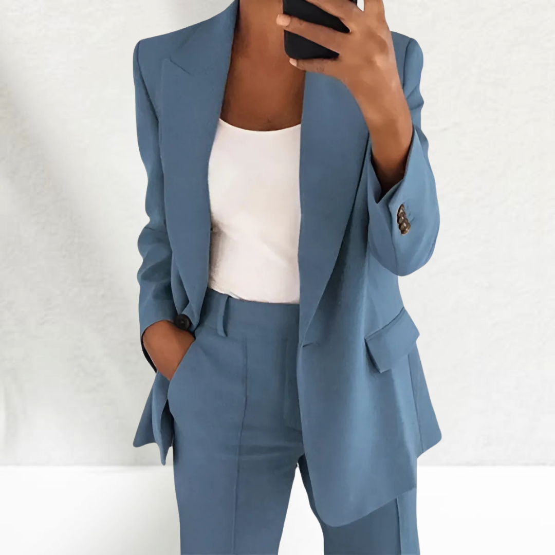 Dames Casual Chic Tweedelig Pak Blauw Auralie