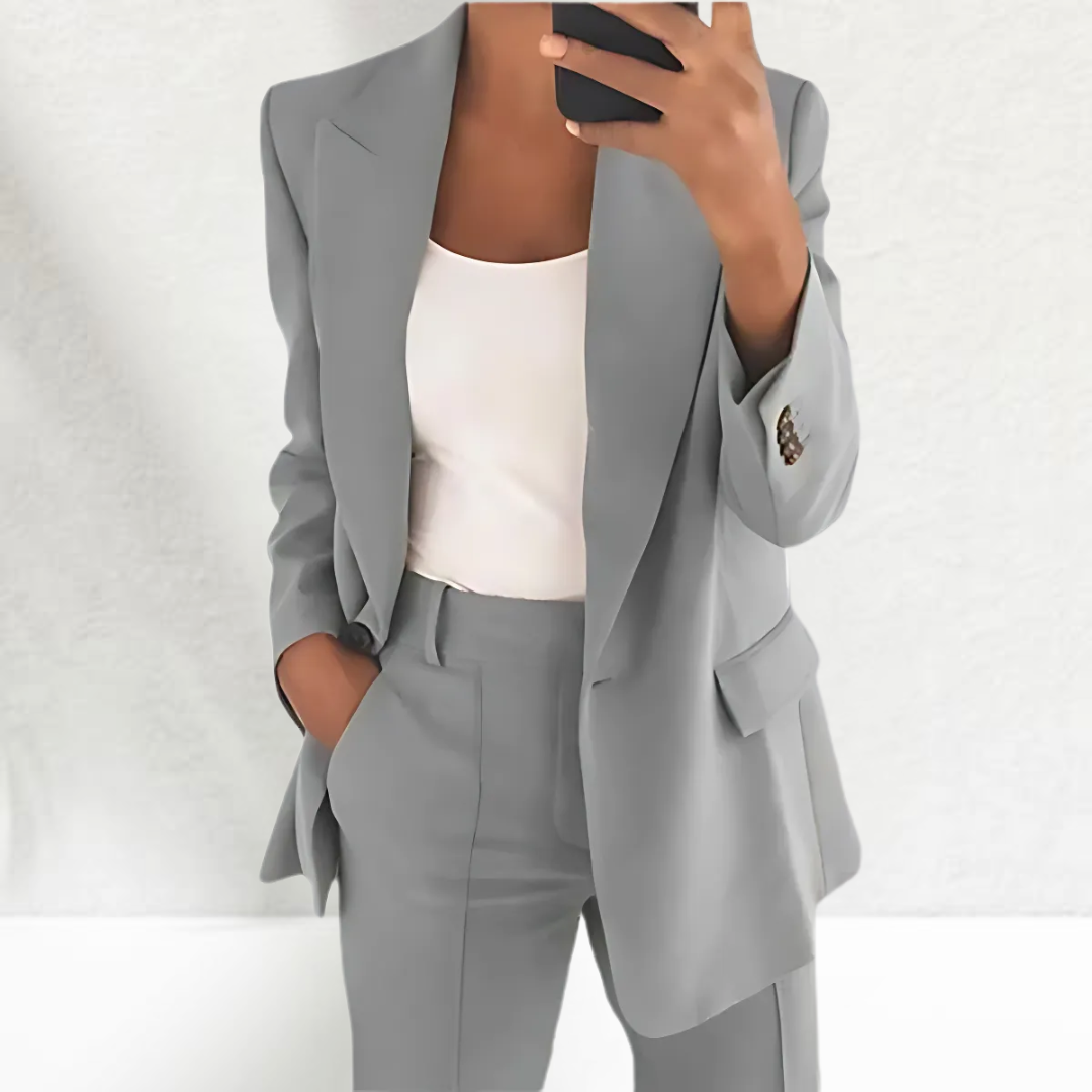 Dames Casual Chic Tweedelig Pak Grijs Auralie