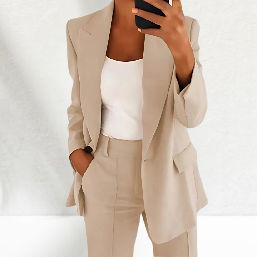 Dames Casual Chic Tweedelig Pak Beige Auralie