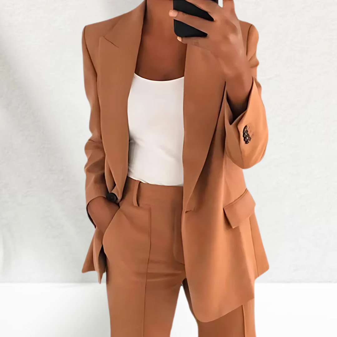 Dames Casual Chic Tweedelig Pak Bruin Auralie