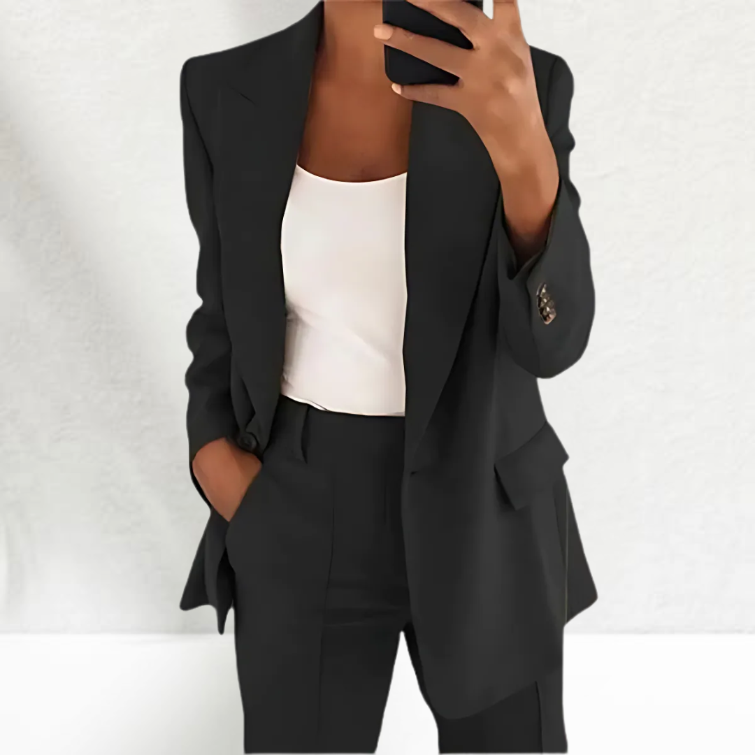 Dames Casual Chic Tweedelig Pak Zwart Auralie
