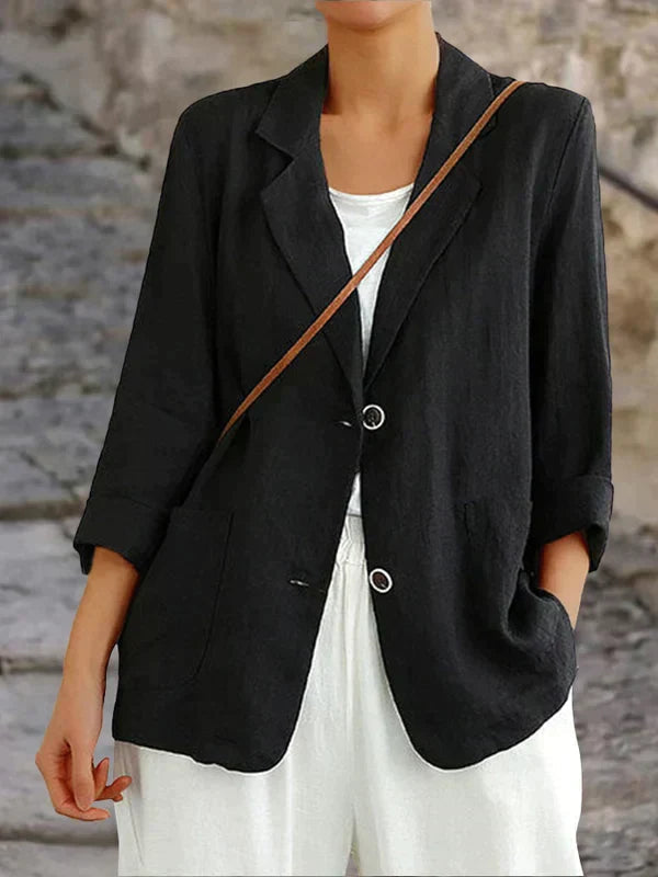 Zwarte Blazer Dames met Revers en Lichte Pasvorm 2
