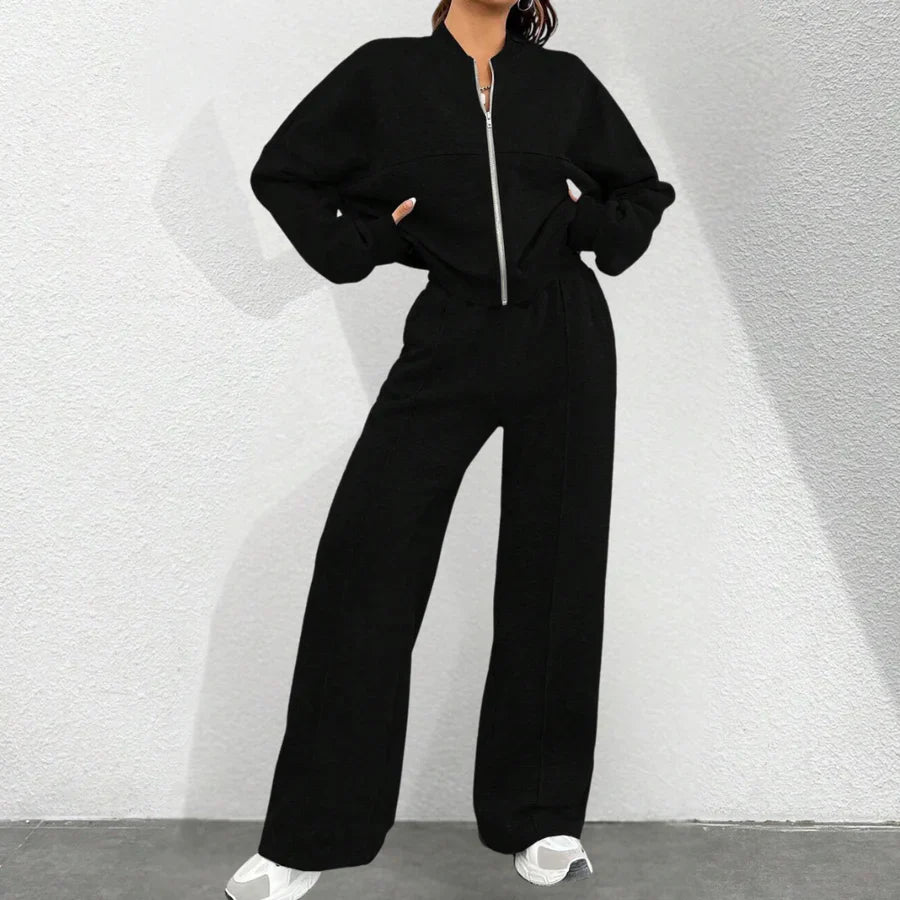 Dames Tweedelige Set met Blazer en Aansluitende Broek Zwart Auralie
